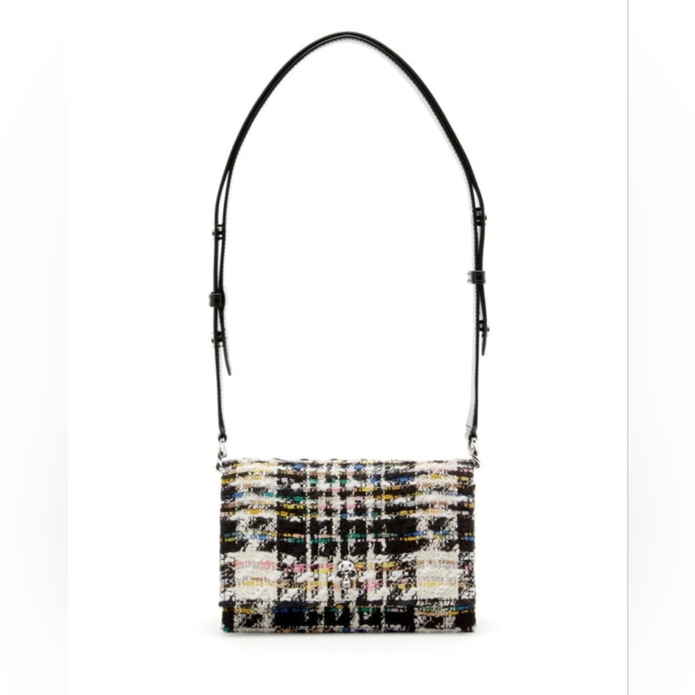 Brand new authentic Alexander McQueen mini tweed jewelled satchel handbag
